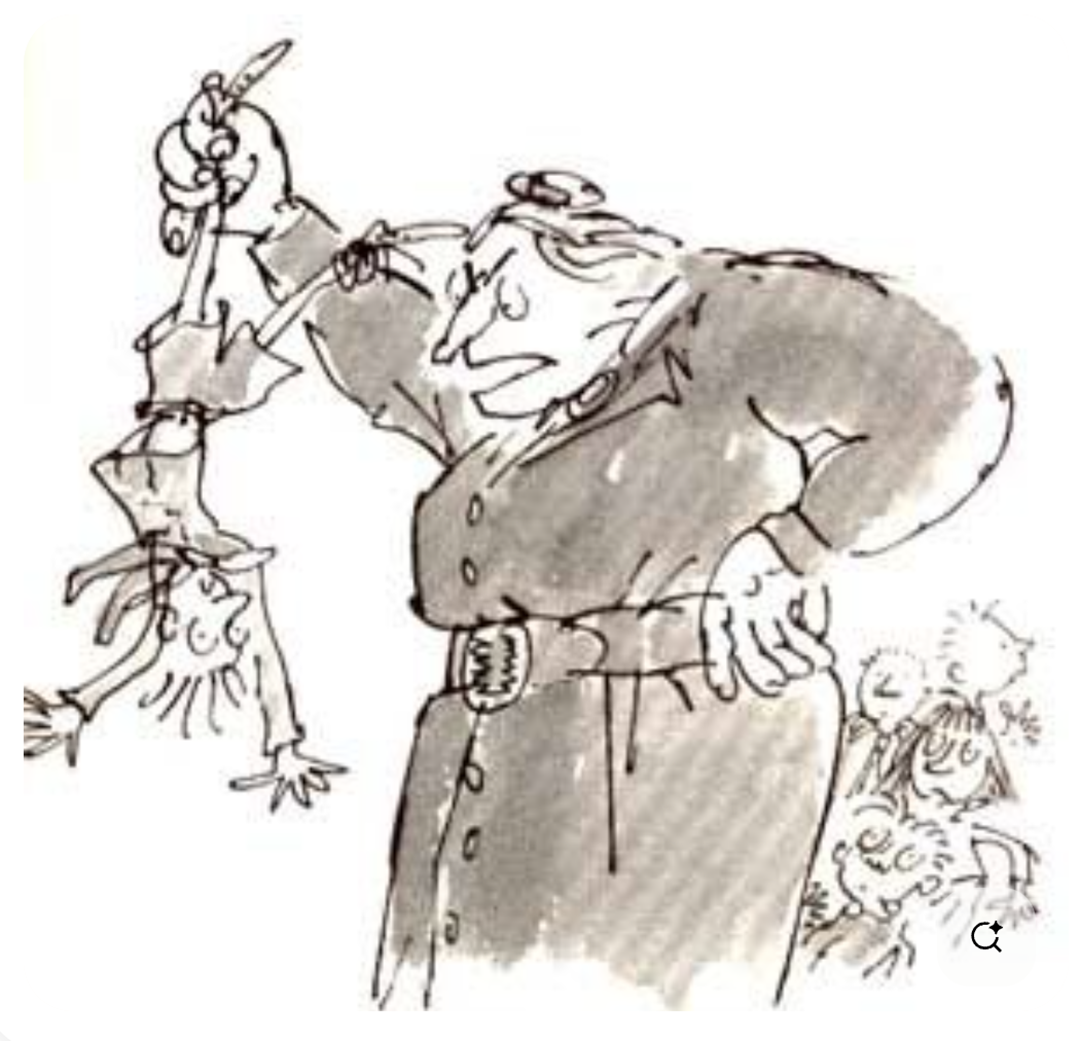 Original illustration of the terrifying Miss Trunchbull by Sir Quentin Blake for Roald Dahl's Matilda