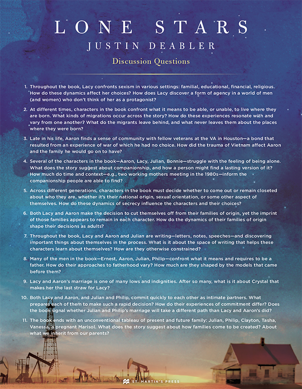 Image of Discussion Questions for Justin Deabler's Lone Stars